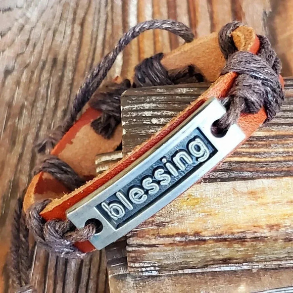 Blessing Positive Affirmation Leather Bracelet - Picture 1 of 5